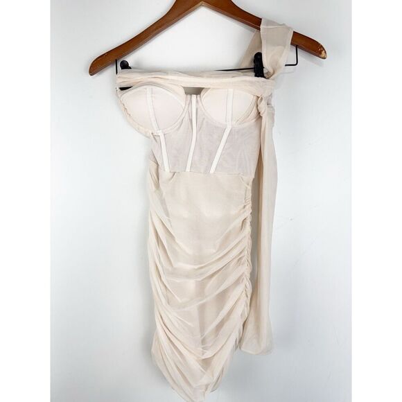 Oh Polly Size 0 Unique Long Sleeve Ruched Bodycon Mini Corset Dress - Picture 2 of 7